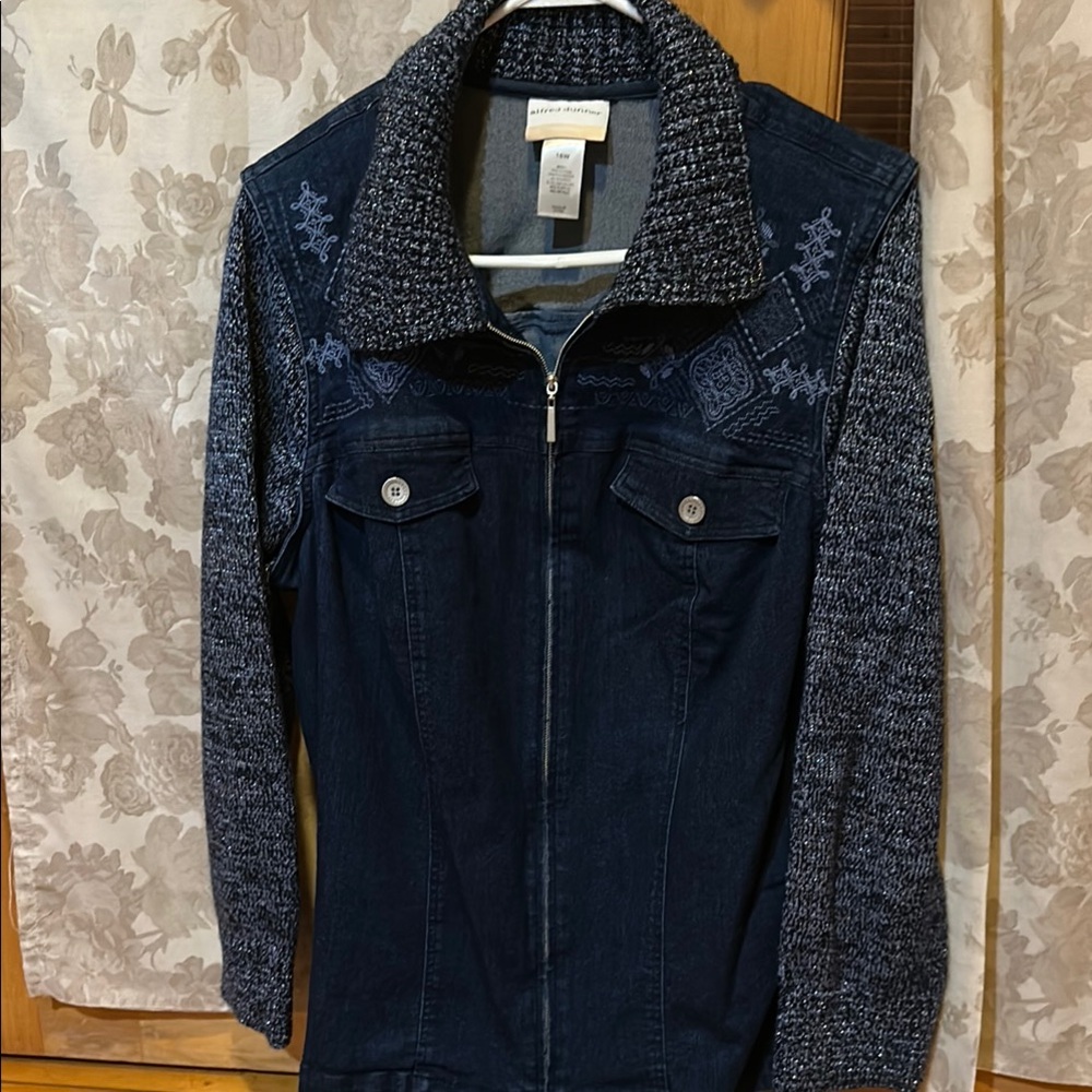 Alfred Dunner Dark Blue Jean Jacket with Marled Knit Sleeves